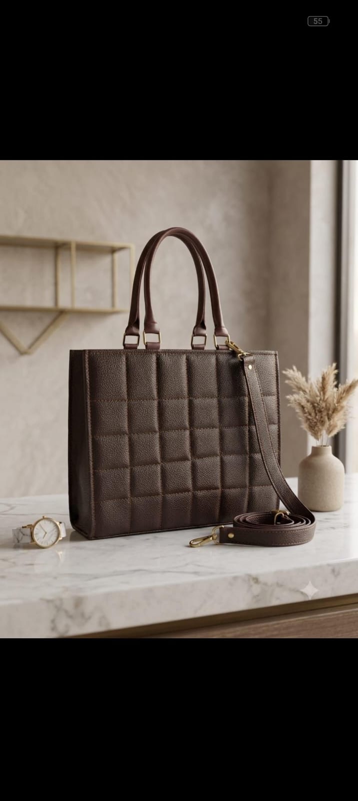 Square Stitch Quilted Leatherette Executive Tote —   handbag by HandbagsAvenue